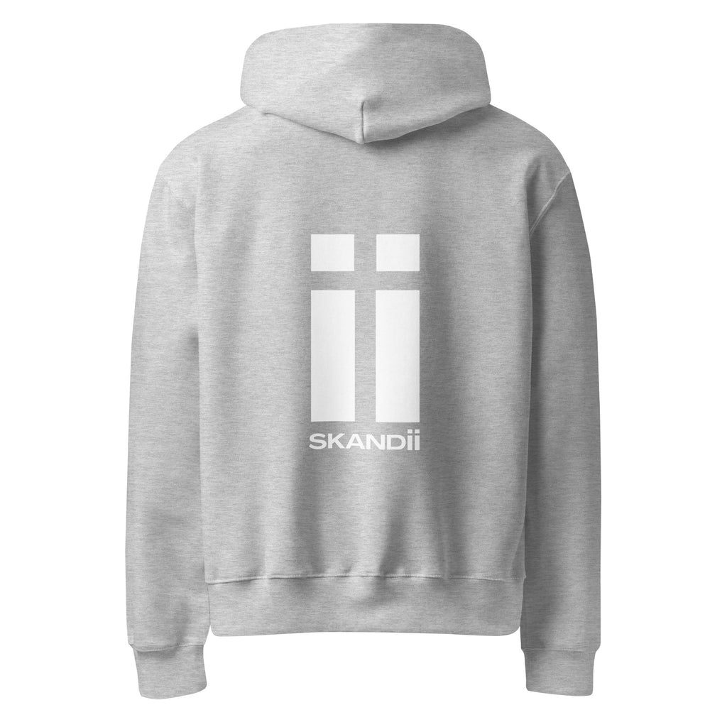 Skandii Frost hoodie in athletic heather with White Logo Frost Logo back