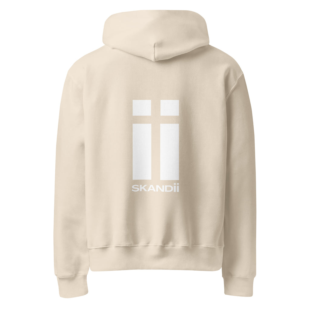 Skandii Frost hoodie in dust with White Logo Frost Logo back