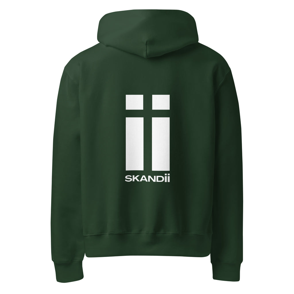 Skandii Frost hoodie in forest with White Logo Frost Logo back