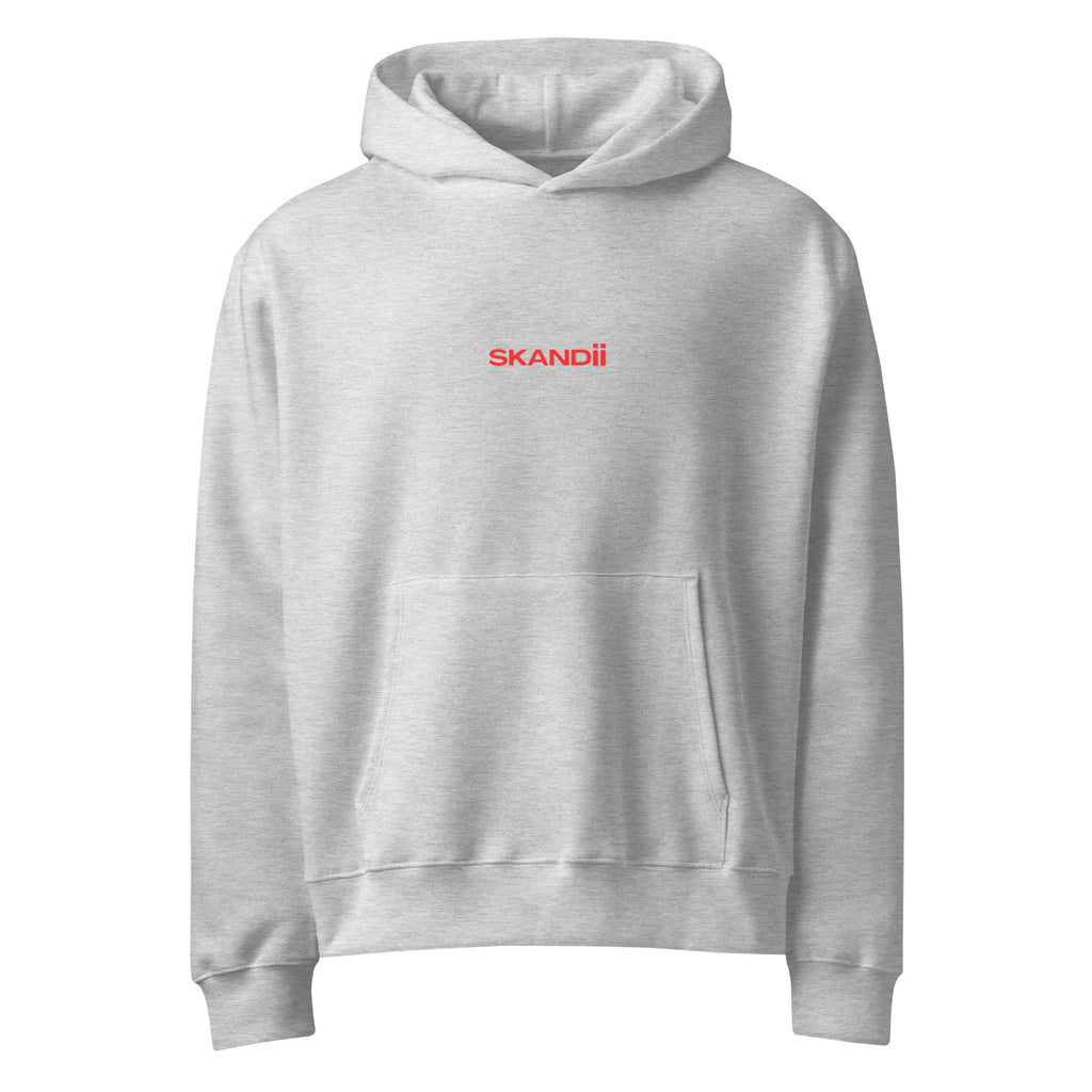 Skandii Ild hoodie in athletic heather with Red Logo Ild Logo