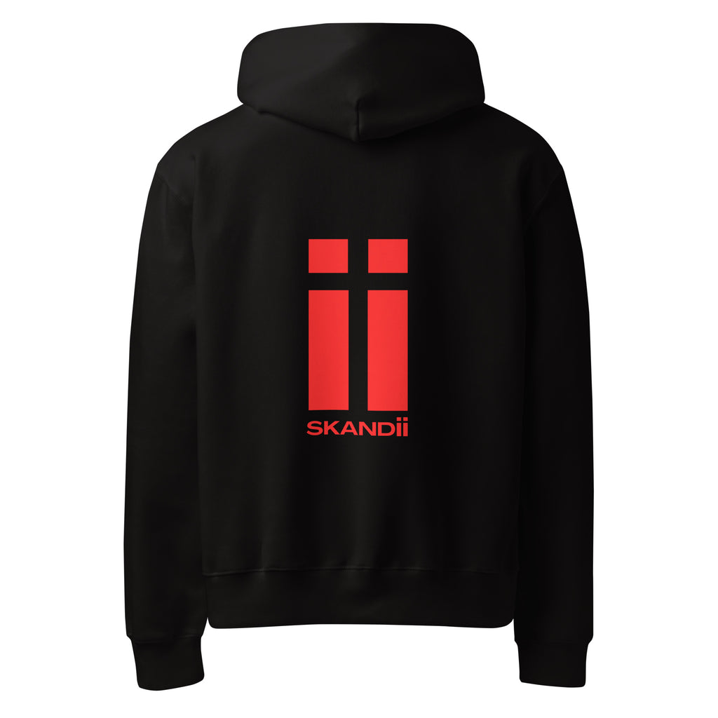 Skandii Ild hoodie in black with Red Logo Ild Logo back