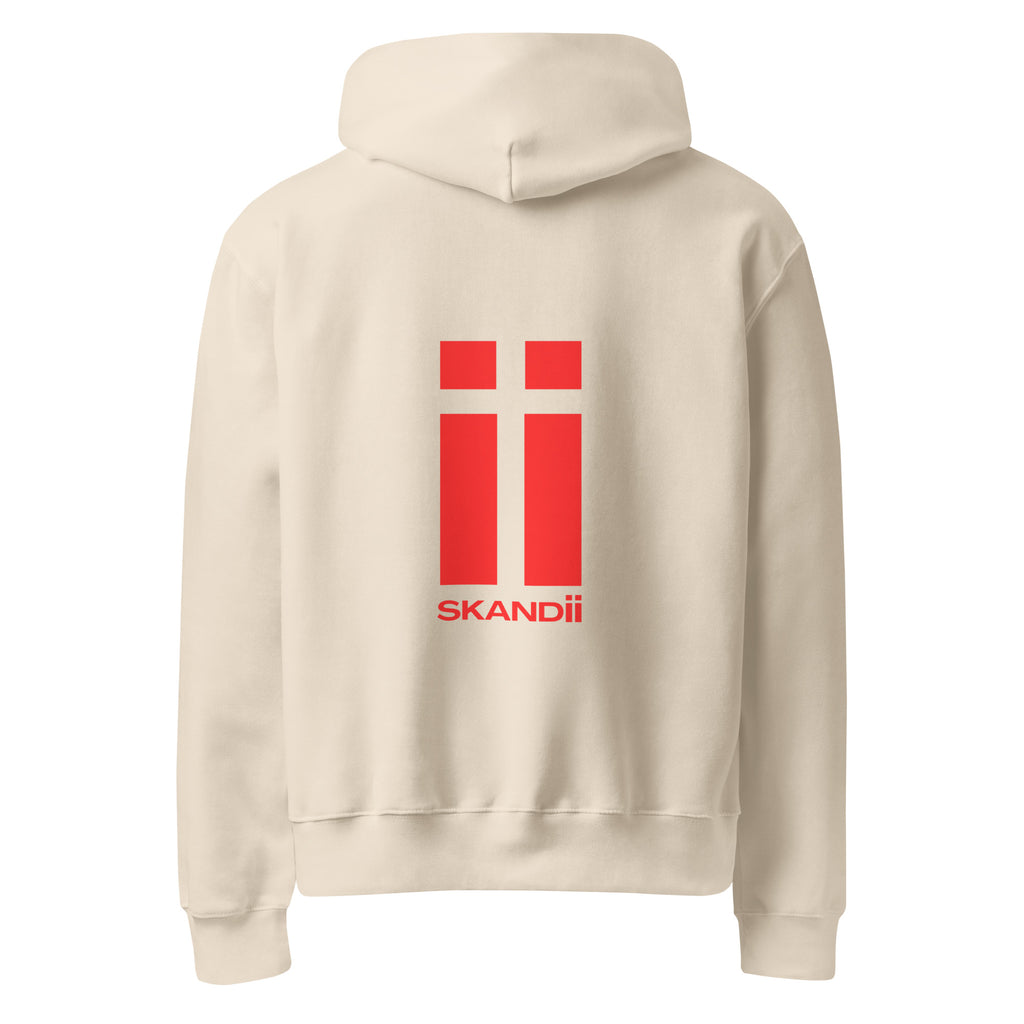 Skandii Ild hoodie in dust with Red Logo Ild Logo back