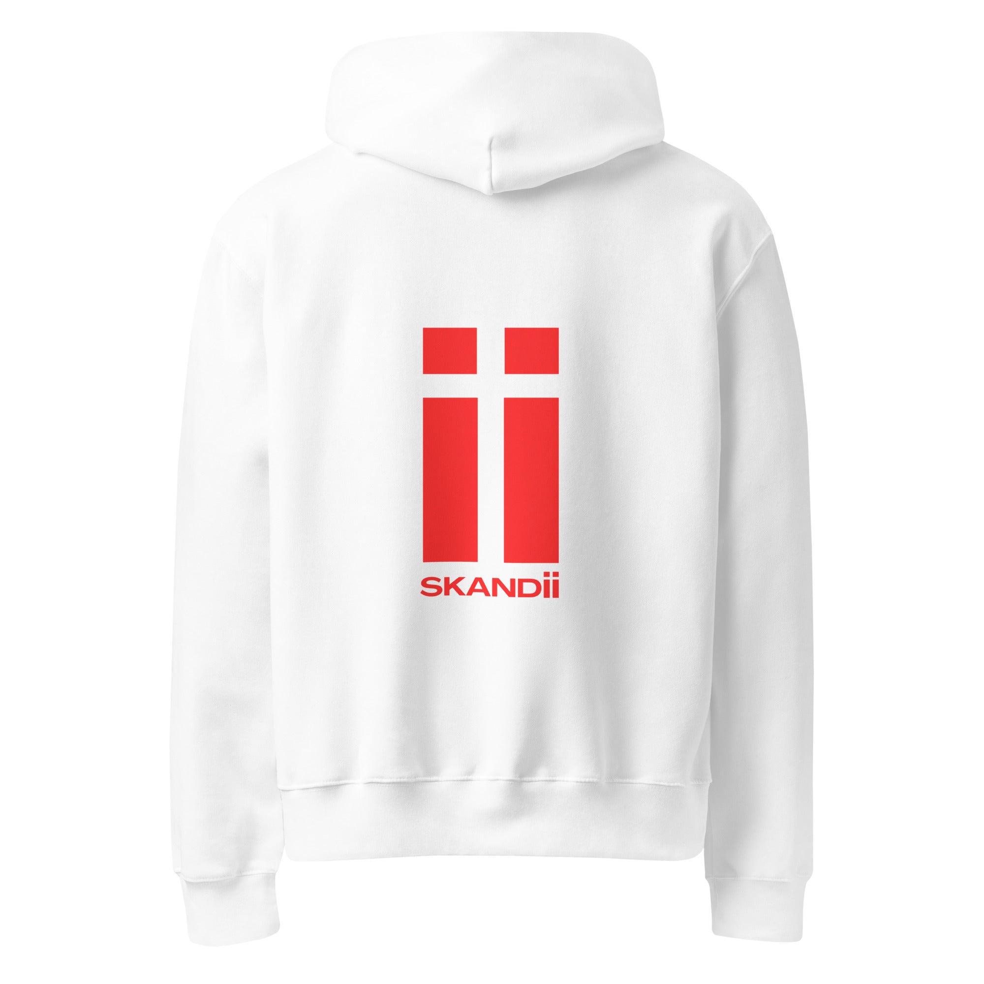 Skandii Ild hoodie in white with Red Logo Ild Logo back