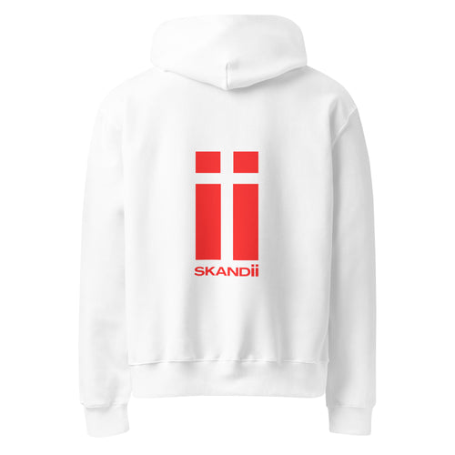 Skandii Ild hoodie in white with Red Logo Ild Logo back