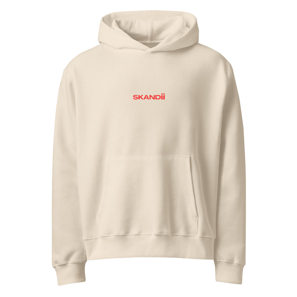 Skandii Ild hoodie in Dust with Red Logo Ild Logo