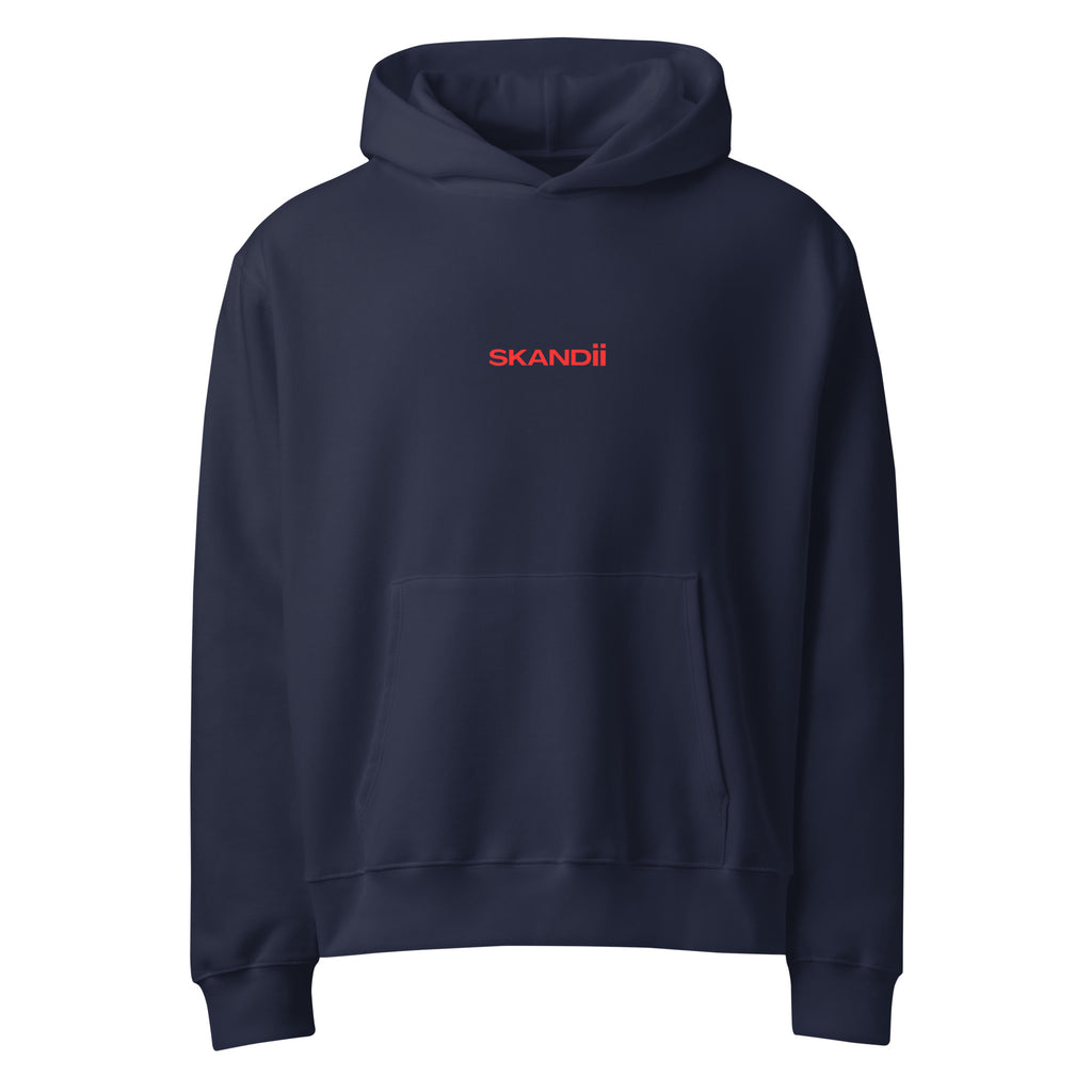 Skandii Ild hoodie in navy with Red Logo Ild Logo