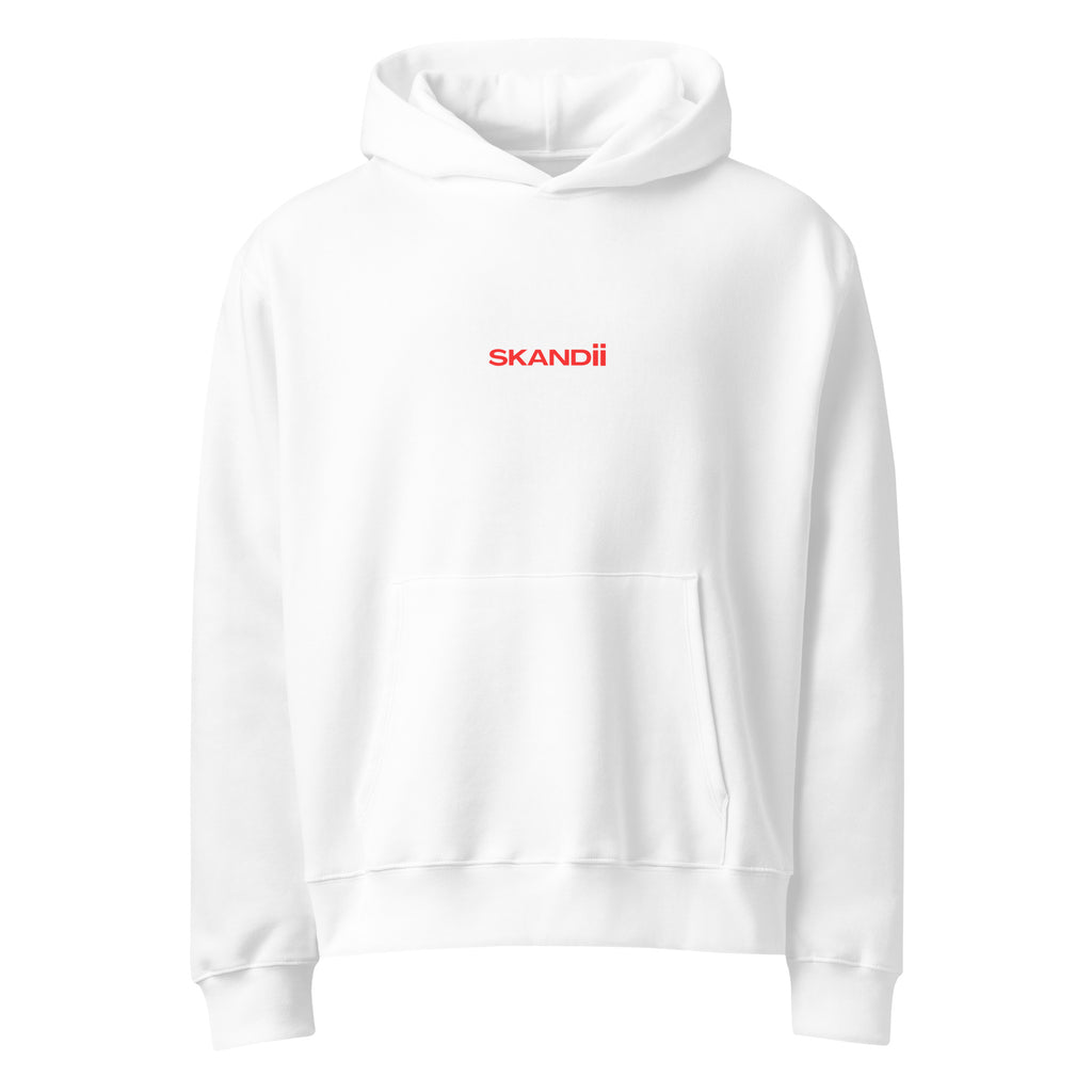 Skandii Ild hoodie in white with Red Logo Ild Logo