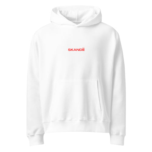 Skandii Ild hoodie in white with Red Logo Ild Logo