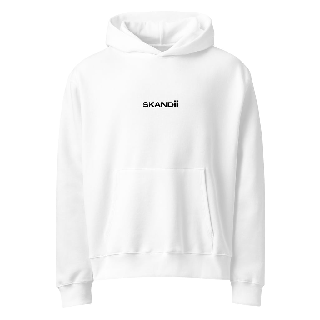 Skandii Natt hoodie in white with Black Logo Natt Logo 