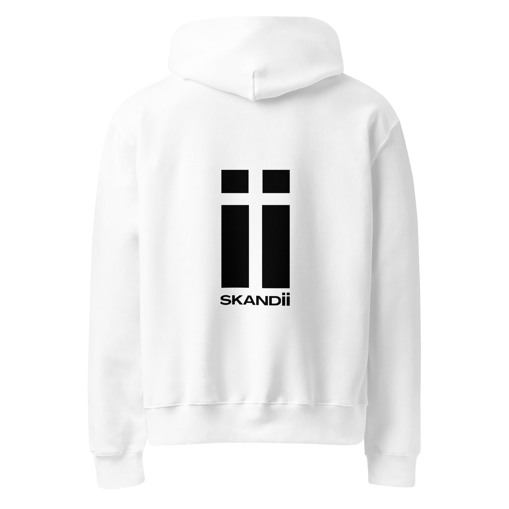 Skandii Natt hoodie in white with Black Logo Natt Logo back